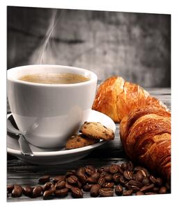 Tablou cu ceașca de cafea și croissant (30x30 cm)