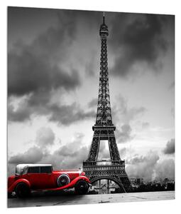 Tablou cu turnul Eiffel și mașina roșie (30x30 cm)