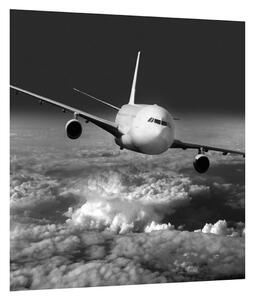 Tablou alb negru cu avion în nori (30x30 cm)