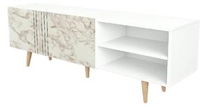 Comoda TV RONAS, alb cu efect de marmura, PAL melaminat, 160x35x39 cm