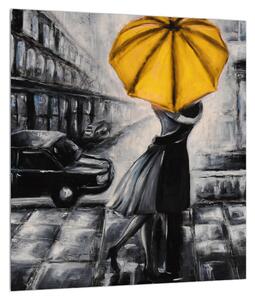 Tablou cu preche îndrăgostită sub umbrelă (30x30 cm)