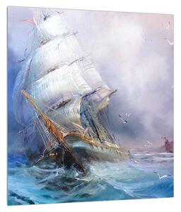 Tablou cu navă pe mare în furtună (30x30 cm)