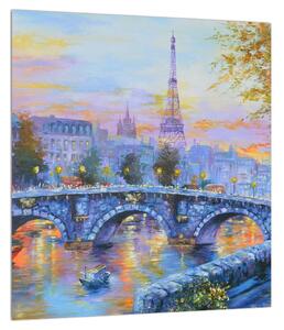 Tablou cu peisaj pictat cu turnul Eiffel (30x30 cm)