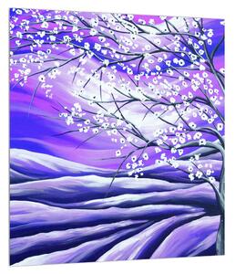 Tablou violet cu pom înflorit (30x30 cm)
