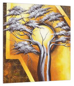 Tablou oriental cu cu pom și soare (30x30 cm)