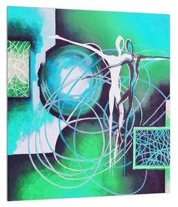 Tablou abstract cu danasatori albaștri (30x30 cm)