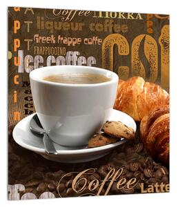 Tablou cu ceașca de cafea și croissanți (30x30 cm)