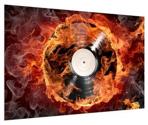 Tablou cu placă de gramofon în foc (90x60 cm)