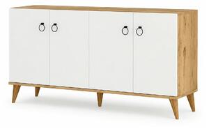 Comoda 616TNM1603, alb/stejar, PAL melaminat, 180x45x79 cm