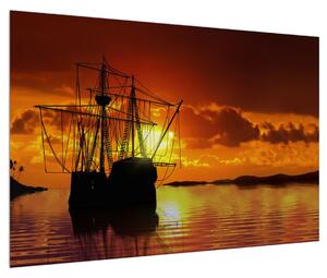 Tablou cu navă în apus de soare (90x60 cm)