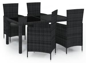 Set mobilier de exterior cu perne, 5 piese, negru, poliratan