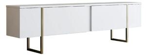 Comoda TV Luxe, alb/auriu, PAL/metal, 180x30x50 cm