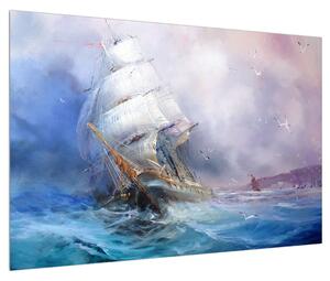 Tablou cu navă pe mare în furtună (90x60 cm)