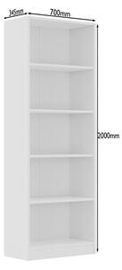 Dulap Biblioraft Mobiref cu 4 Polite pentru Depozitare , 70 x 34,5 x 200 cm, PAL Alb 18 mm