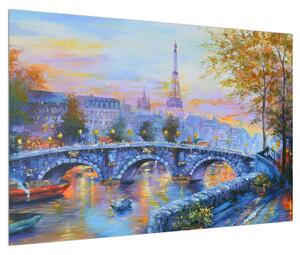 Tablou cu peisaj pictat cu turnul Eiffel (90x60 cm)