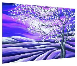 Tablou violet cu pom înflorit (90x60 cm)