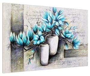 Tablou cu flori albastre în vază (90x60 cm)