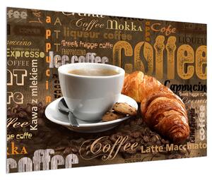 Tablou cu ceașca de cafea și croissanți (90x60 cm)
