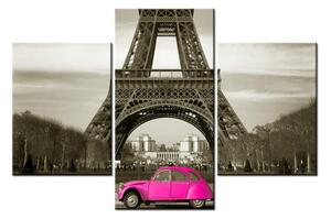 Tablou cu turnul Eiffel și mașina roz (90x60 cm)