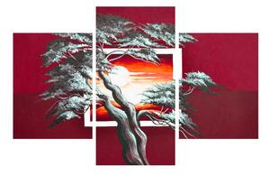 Tablou modern cu copac și răsărit de soare (90x60 cm)