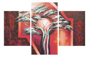 Tablou oriental roșu cu pom și soare (90x60 cm)