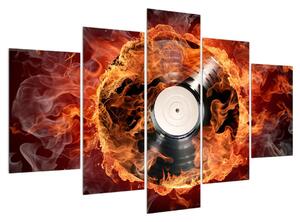 Tablou cu placă de gramofon în foc (150x105 cm)