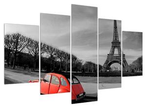 Tablou cu turnul Eiffel și mașină roșie (150x105 cm)