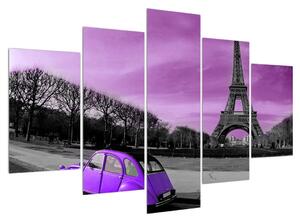 Tablou cu turnul Eiffel și mașină violet (150x105 cm)