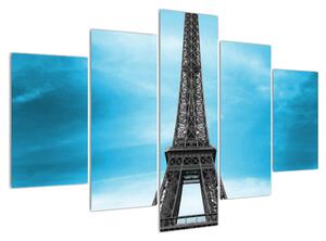 Tablou cu turnul Eiffel ți mașina albastră (150x105 cm)