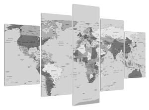 Tablou albnegru cu harta lumii (150x105 cm)