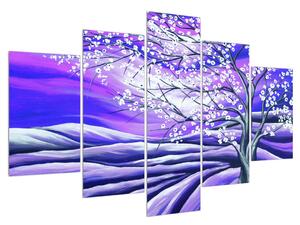 Tablou violet cu pom înflorit (150x105 cm)
