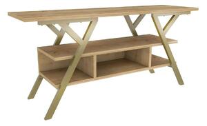 Comoda TV Minerva, stejar/auriu, PAL/metal, 120x35x55 cm