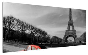 Tablou cu turnul Eiffel și mașină roșie (120x50 cm)