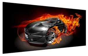 Tablou cu mașina arzând (120x50 cm)