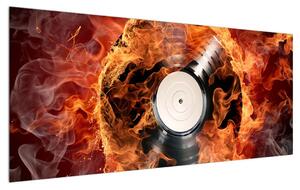 Tablou cu placă de gramofon în foc (120x50 cm)