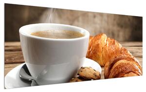Tablou cu ceașca de cafea cu croissant (120x50 cm)