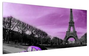 Tablou cu turnul Eiffel și mașină violet (120x50 cm)