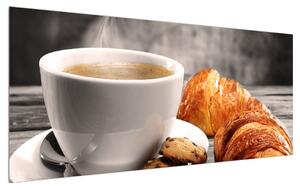 Tablou cu ceașca de cafea și croissant (120x50 cm)