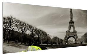 Tablou cu turnul Eiffel și mașina galbenă (120x50 cm)