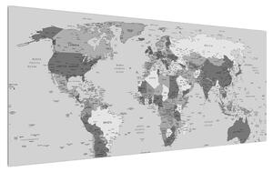 Tablou albnegru cu harta lumii (120x50 cm)