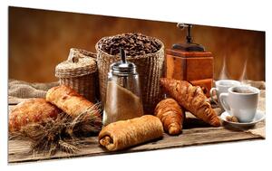 Tablou cu croissant și cafea (120x50 cm)