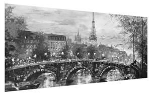 Tablou albnegru cu peisaj și turnul Eiffel (120x50 cm)