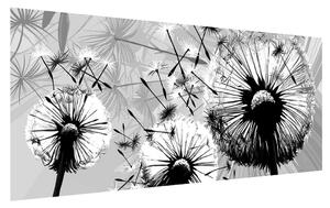 Tablou modern cu păpădii alb negre (120x50 cm)