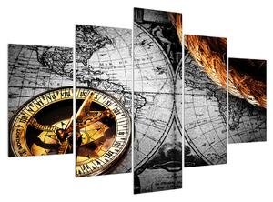 Tablou istoric cu harta lumii și compas (150x105 cm)