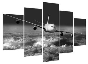Tablou alb negru cu avion în nori (150x105 cm)