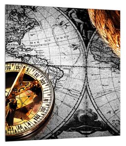 Tablou istoric cu harta lumii și compas (30x30 cm)