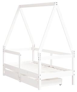 Cadru de pat copii cu sertare, alb, 70x140 cm, lemn masiv pin