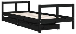 Cadru pat copii cu sertare, negru, 80x200 cm, lemn masiv de pin