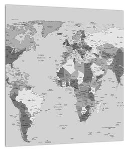Tablou albnegru cu harta lumii (30x30 cm)