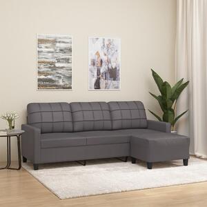 Canapea cu 3 locuri și taburet, gri, 180 cm, piele ecologică